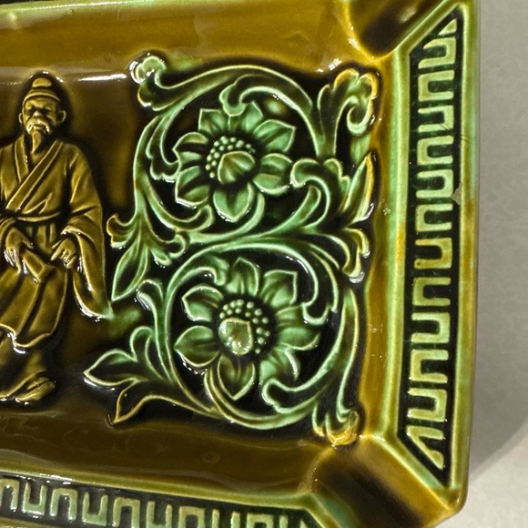 Vintage Ashtray Green Mid Century Modern MCM made in Japan Retro 10”x6” - Picture 3 of 10